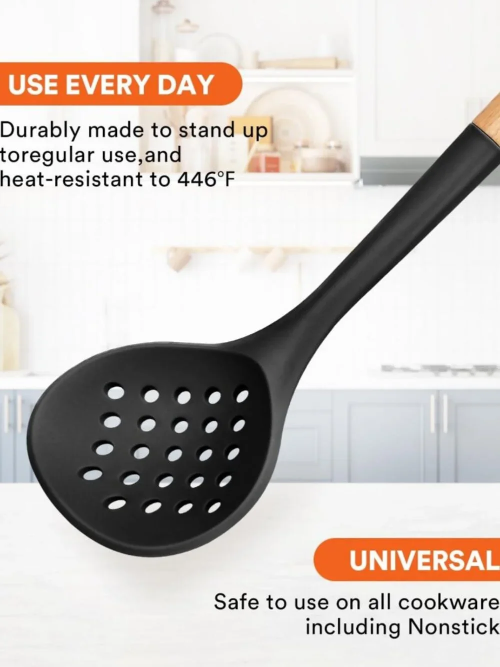 Large Heat-Resistant Kitchen Ladle Strainer & Slotted Spoon for Cooking & Frying